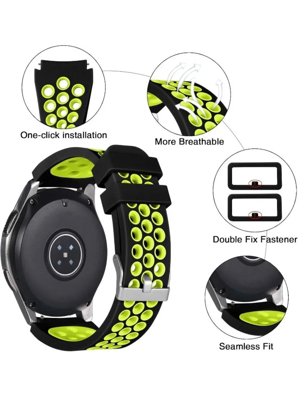 Unisex Black Green Analog Compatible Frontier Soft Silicone Samsung Galaxy Watch